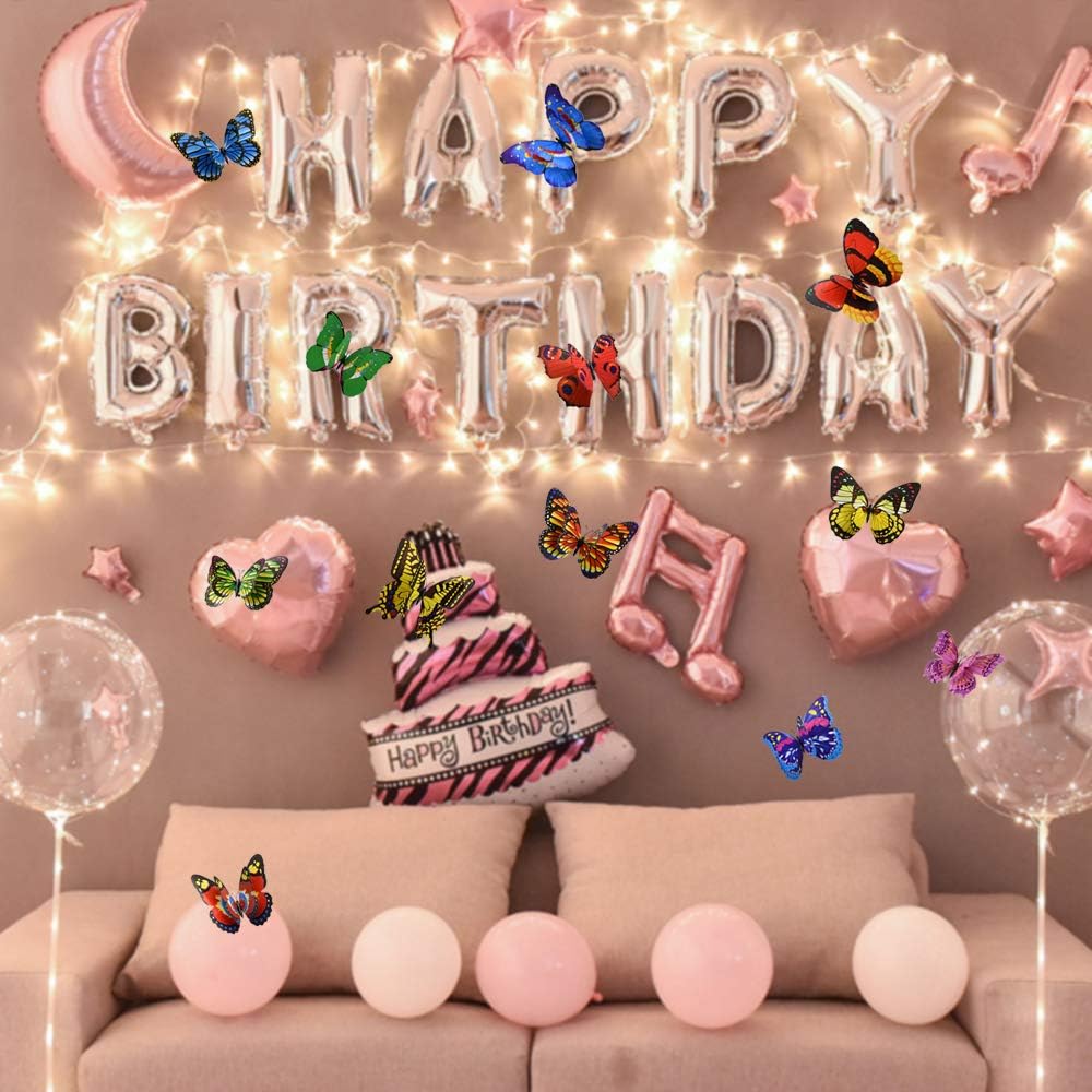 Skiennix 12PCS Giant Butterfly Wall Stickers - 3D Removable Decor for Kids' Rooms & Parties