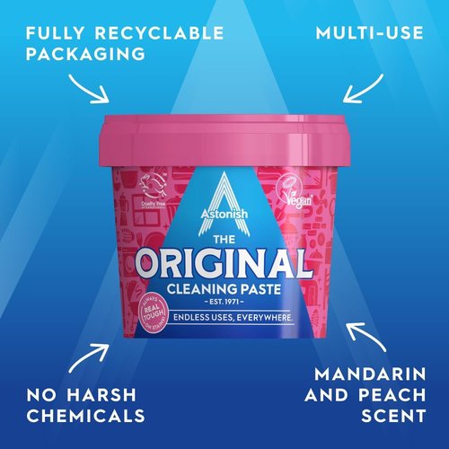Astonish The Original Cleaning Paste 500g Mandarin Peaches Scent - Multi Surface Stain Remover, Grease Buster, Tough Kitchen Cleaner, Chemical-Free Household Scrub, Bathroom Essential