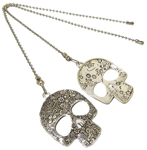 Hyamass 12 Inch Ceiling Fan Pull Chain with Vintage Skull Charm - Fan Pull Chain Extension, Pull Chains for Ceiling Fans and Lights with Connector(Silver)