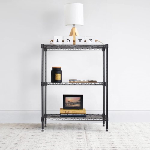 BestOffice 3-Shelf Metal Storage Shelves - Adjustable Wire Rack Organizer | 450Lbs Capacity, Black 23"L x 13.2"W x 30.2"H