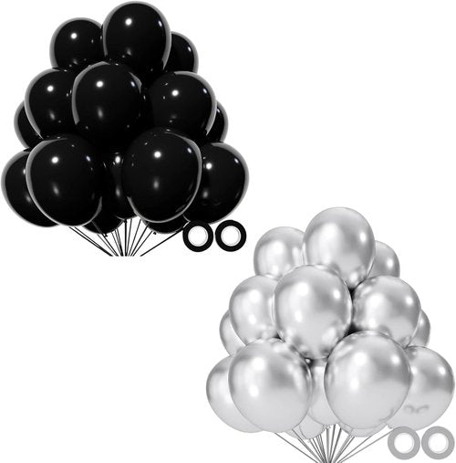 110pcs Black & Metallic Silver Latex Balloons - 12 Inch Perfect for Birthday Parties & Baby Showers