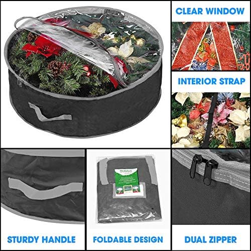 Primode Wreath Storage Bag 24" - Durable 600D Oxford Container with Clear Window for Easy Holiday Storage
