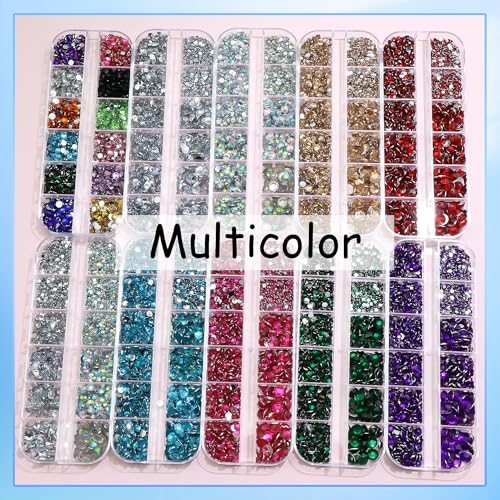 RODAKY Resin Nail Rhinestones Kit with Tweezers and Pickup Pencil, Mixed Size Flatback Gems for Nail Art and DIY Crafts