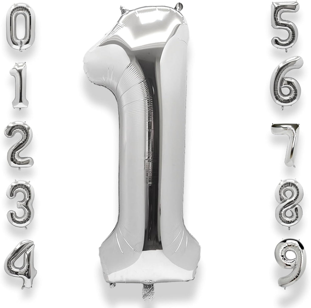AULE 40-Inch Silver Foil Number Balloon | Jumbo 0-9 Helium Birthday Party Decor