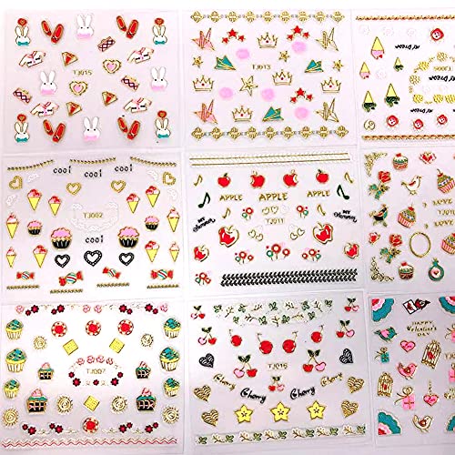 30 Sheets Valentine's Day Nail Stickers 3D Gold Heart Flower Decals