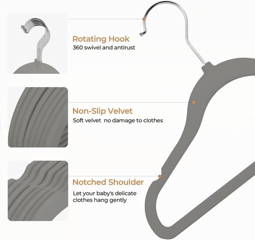 GoodtoU Velvet Baby Hangers - 11" Toddler & Infant Clothing Hangers | 20-Pack in Dark Grey