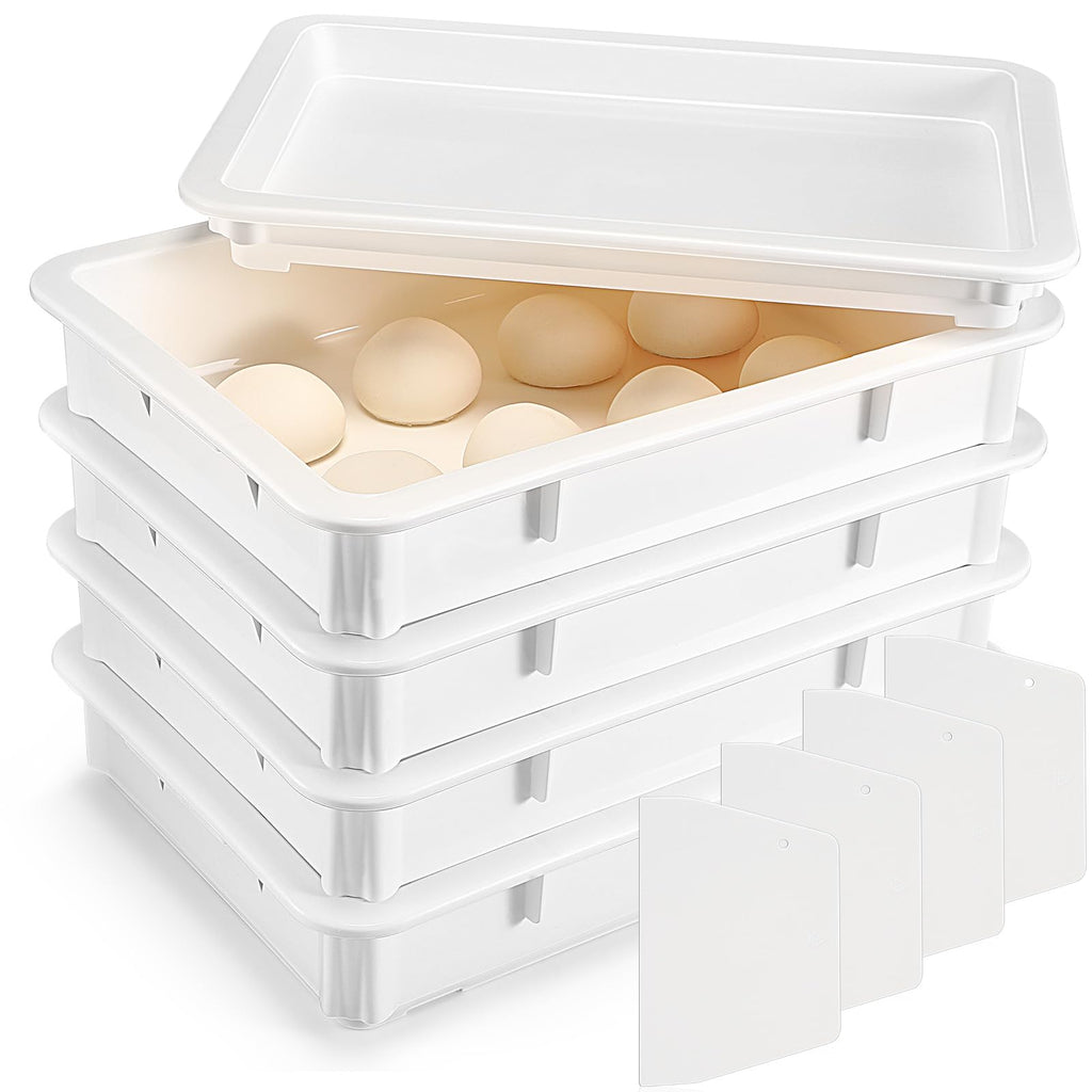 Suzile 4 Pcs Pizza Dough Proofing Box Plastic Stackable Trays with Covers Food Storage Containers, 17.83'' x 12.8'' x 3.23'', 4 Trays with 1 Cover
