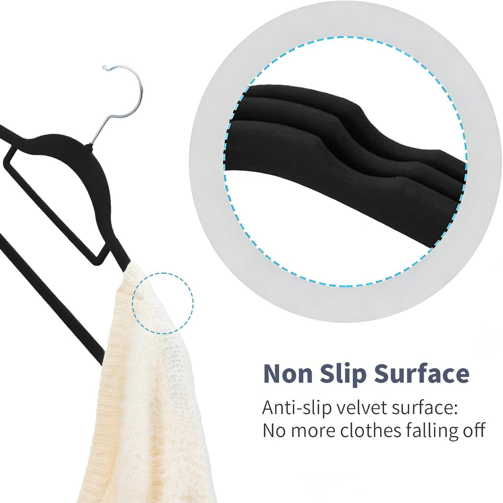 Skiennix Velvet Hangers - Premium Non-Slip Closet Organization | 50 Pack, Durable Black Felt for Coats & Shirts