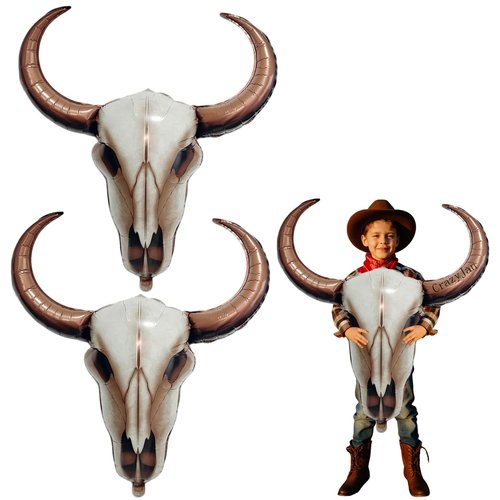 CrazyJan 2PCS Western Long Horn Cow Balloons Cowboy Longhorn Foil Balloons for Cowgirl Party Ranch Birthday Last Rodeo Bachelorette Wild West Baby Shower Decorations 25.6"x31.5"