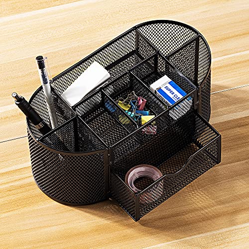Amazon Basics Mesh Desk Organizer with Pen Holder & Drawer, Black