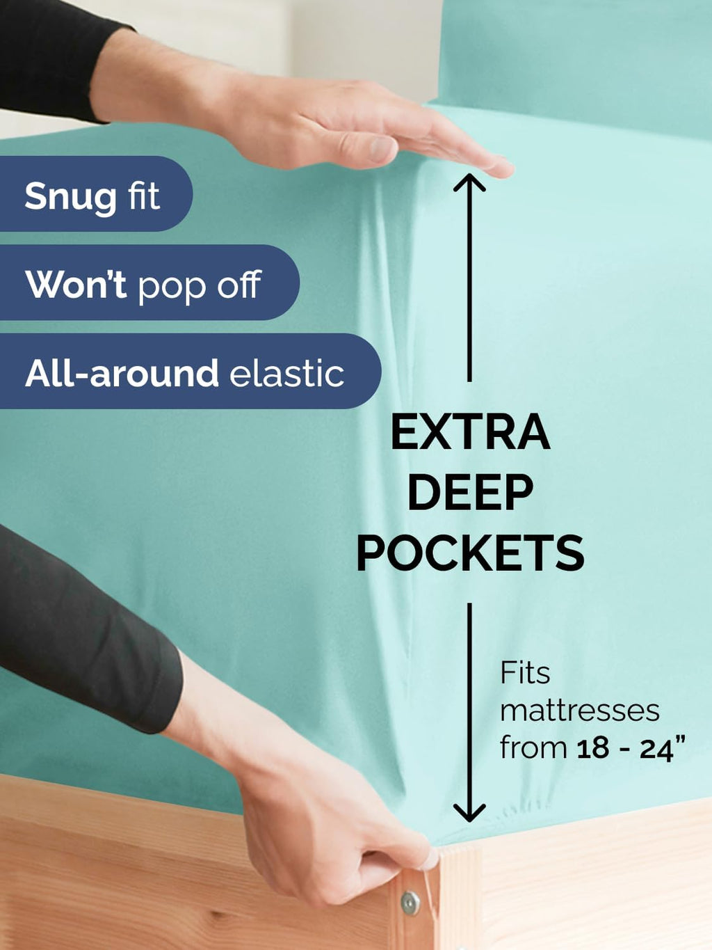 Skiennix Extra Deep Twin Sheet Set - 4-Piece Breathable Cooling Bedding - Soft & Wrinkle-Free Spa Blue