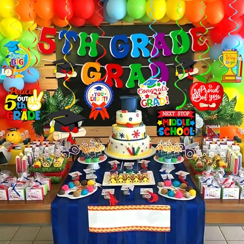 5th Grade Graduation Banner and Hanging Swirls Party Decorations