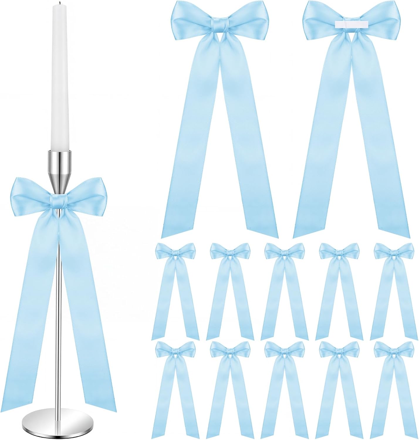 Teenyyou 12 Pcs Light Blue Candlestick Bows | 13-Inch Large Coquette Table Decor & Gift Wrapping