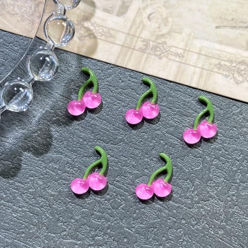 100Pcs 3D Cherry Nail Charms Resin Fruit Rhinestones for Nail Art