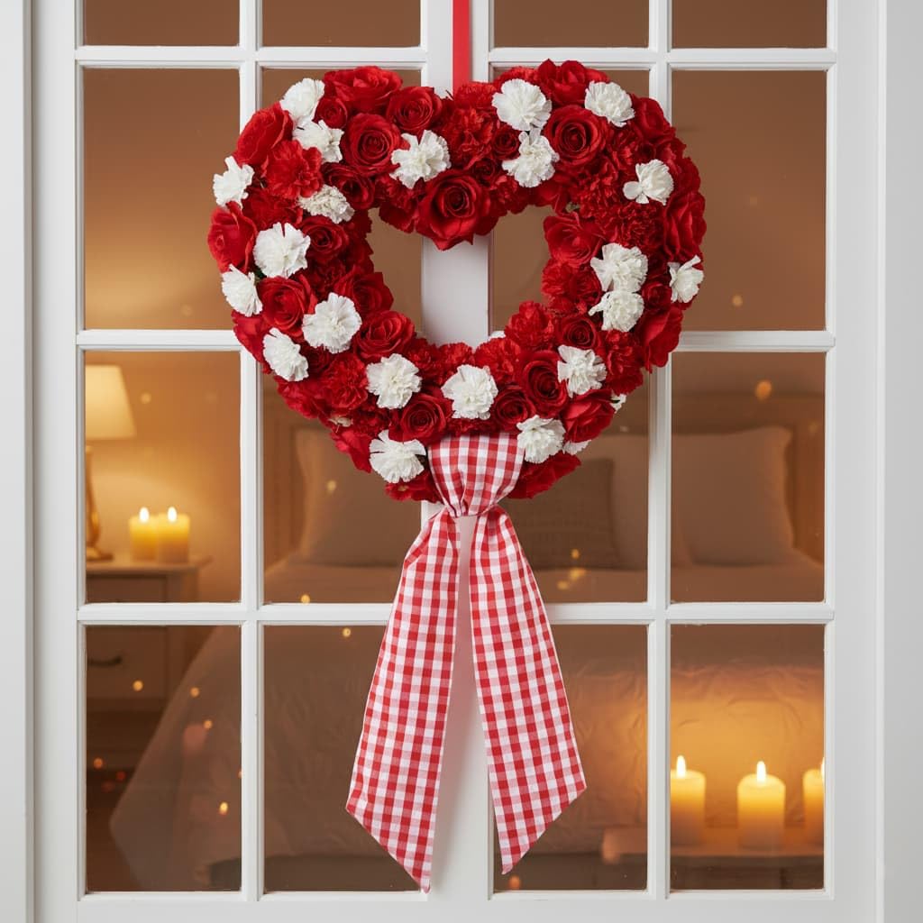 NUVCELKA Red White Plaid Wreath Sash Front Door Decoration, Blank Sash Christmas Valentine Wedding Holiday Party Bow Ribbon Accessories Indoor Outdoor Farmhouse Home Decor
