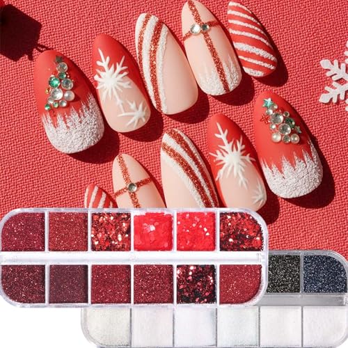 Brtavizvy 24-Color Christmas Nail Glitter Set with Brush for Winter Art