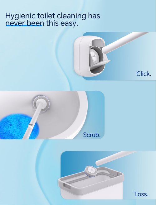 LFBEAR Disposable Toilet Brush Wand, Wall Mounted Toilet Cleaner Kit with Holder, 18 Refills Replacement Heads for Bathroom Cleaning