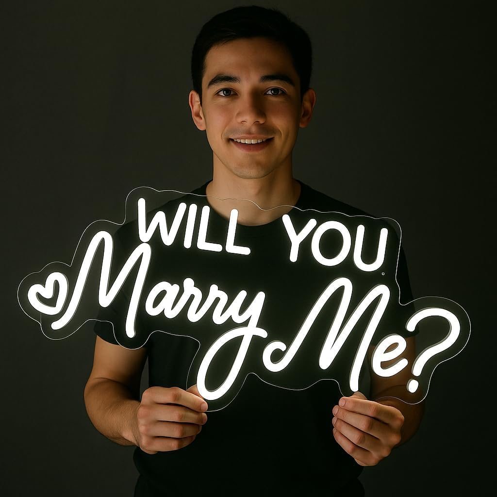 Will You Marry Me Neon Sign by [Brand Name] - 16.5 Inch Cool White LED Light for Wedding Proposals & Engagement Decor