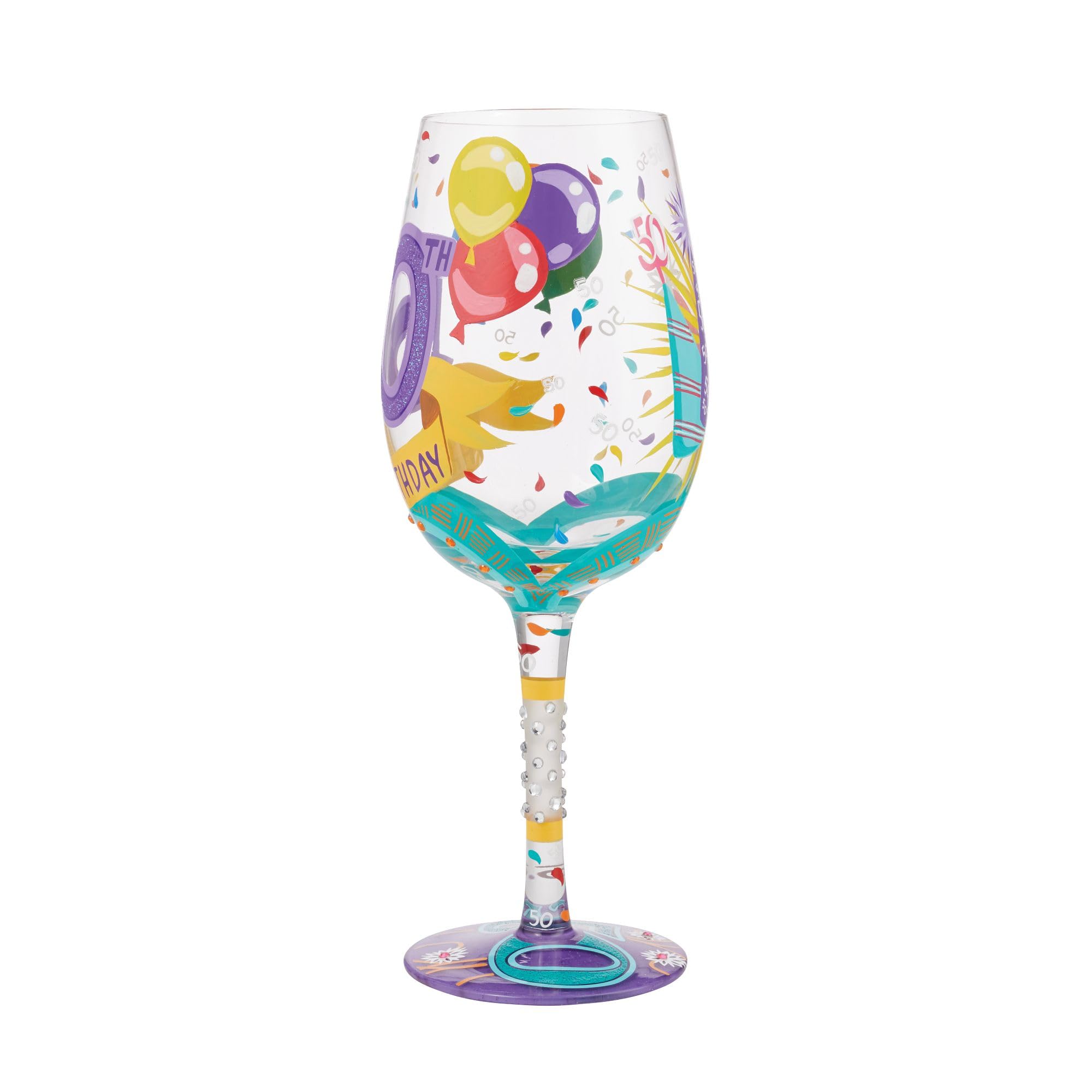 Enesco Designs by Lolita Happy 50th Birthday Hand-Painted Artisan Wine Glass, 15 Ounce, Multicolor