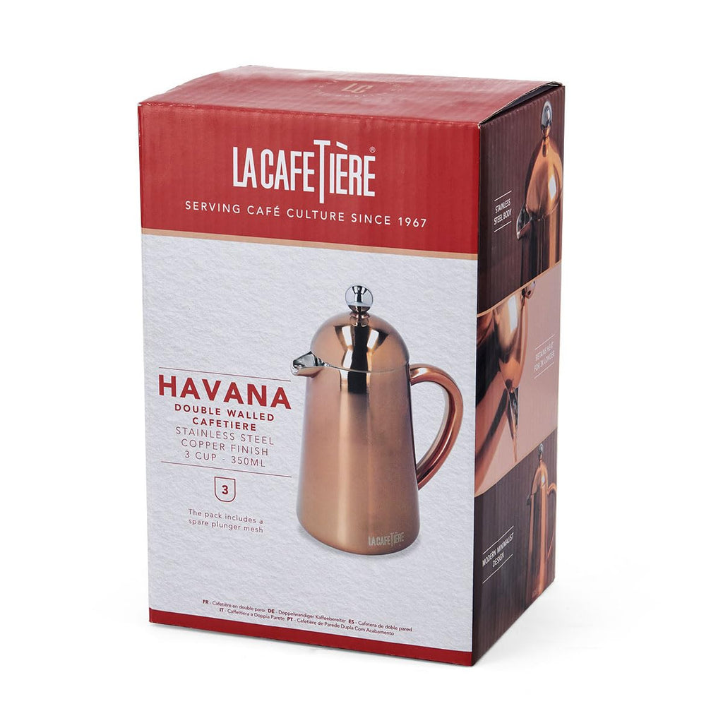 La Cafetière Havana Copper Stainless Steel Double Walled Cafetière, Three Cup, Gift Boxed