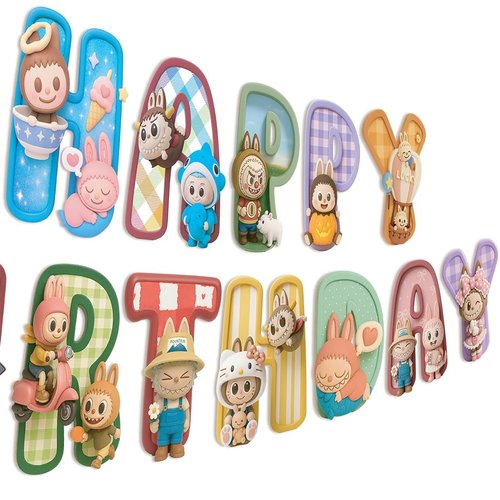 IndoTribe Pink Happy Birthday Banner - Pre-Strung,No DIY Cute Cartoon Theme Happy Birthday Sign Birthday Decorations for Girls Reusable Happy Bdy Backdrop for Women