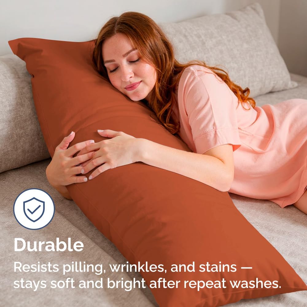 Skiennix Body Pillowcases Set of 4 | Soft, Breathable 20x54 Long Pillow Covers - Comfy & Fade-Free in Terracotta