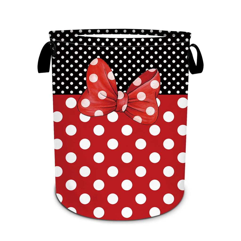 Black Red Polka Dot Laundry Basket, Cute Bow Tie Laundry Hamper Foldable Waterproof Funny Tote Bag Dirty Clothes Storage Bucket Toy Organizer for Bathroom/Laundry/Bedroom 15.7"x19.6"
