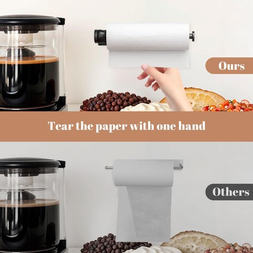 Uniqcovosa Paper Towel Holder Under Cabinet, Self-Adhesive Hanging Paper Towel Holder with Damping Effect, Under Counter Paper Roll Holder for Kitchen, Bathroom, RV