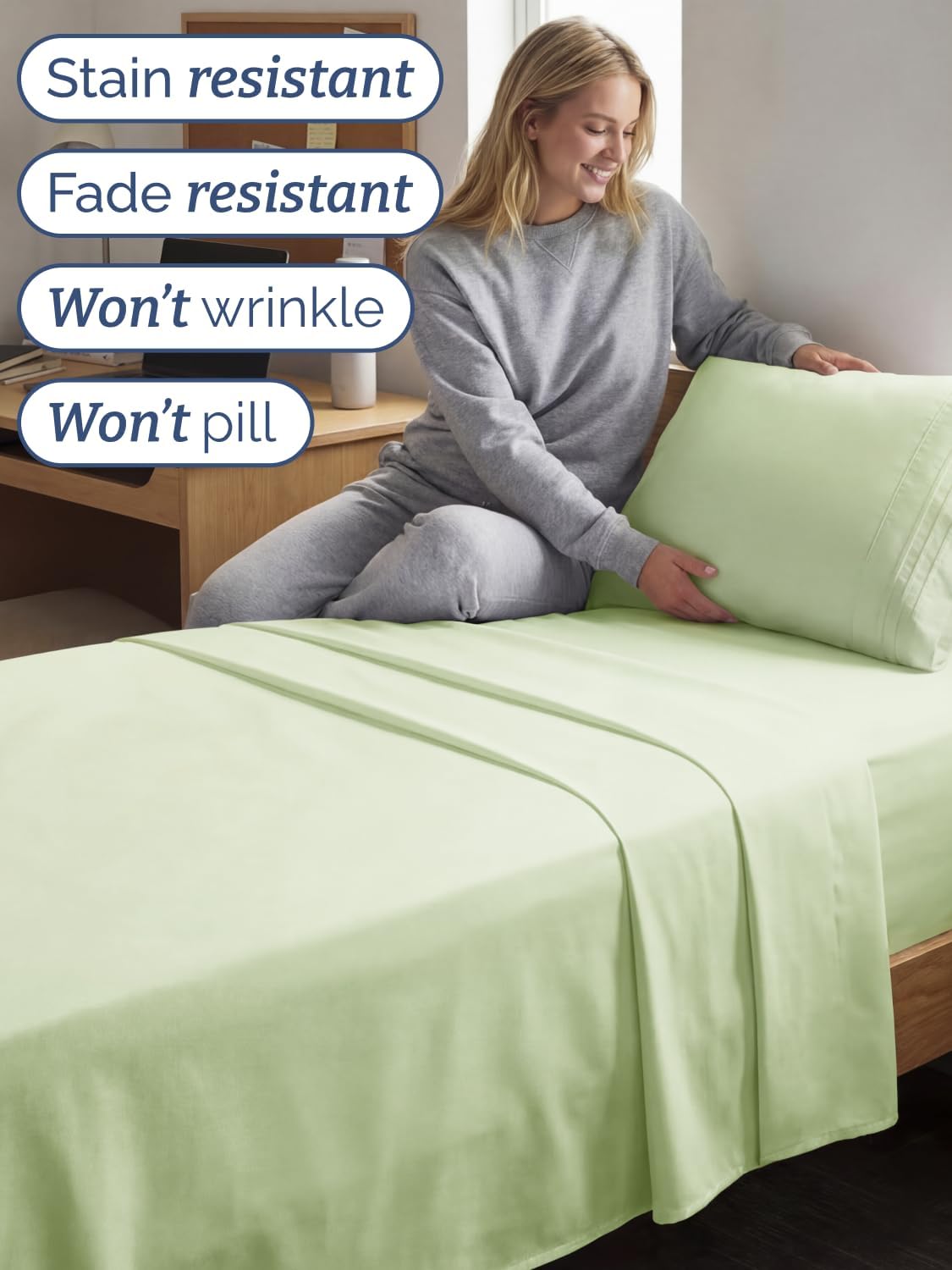 Skiennix Twin XL Sheet Set - Comfy, Breathable & Cooling Bedding - Deep Pockets, Wrinkle-Free - Light Sage Green