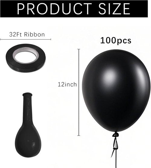 Black Balloons | 100 Pack 12-Inch Round Latex Balloons for Halloween & Party Decorations