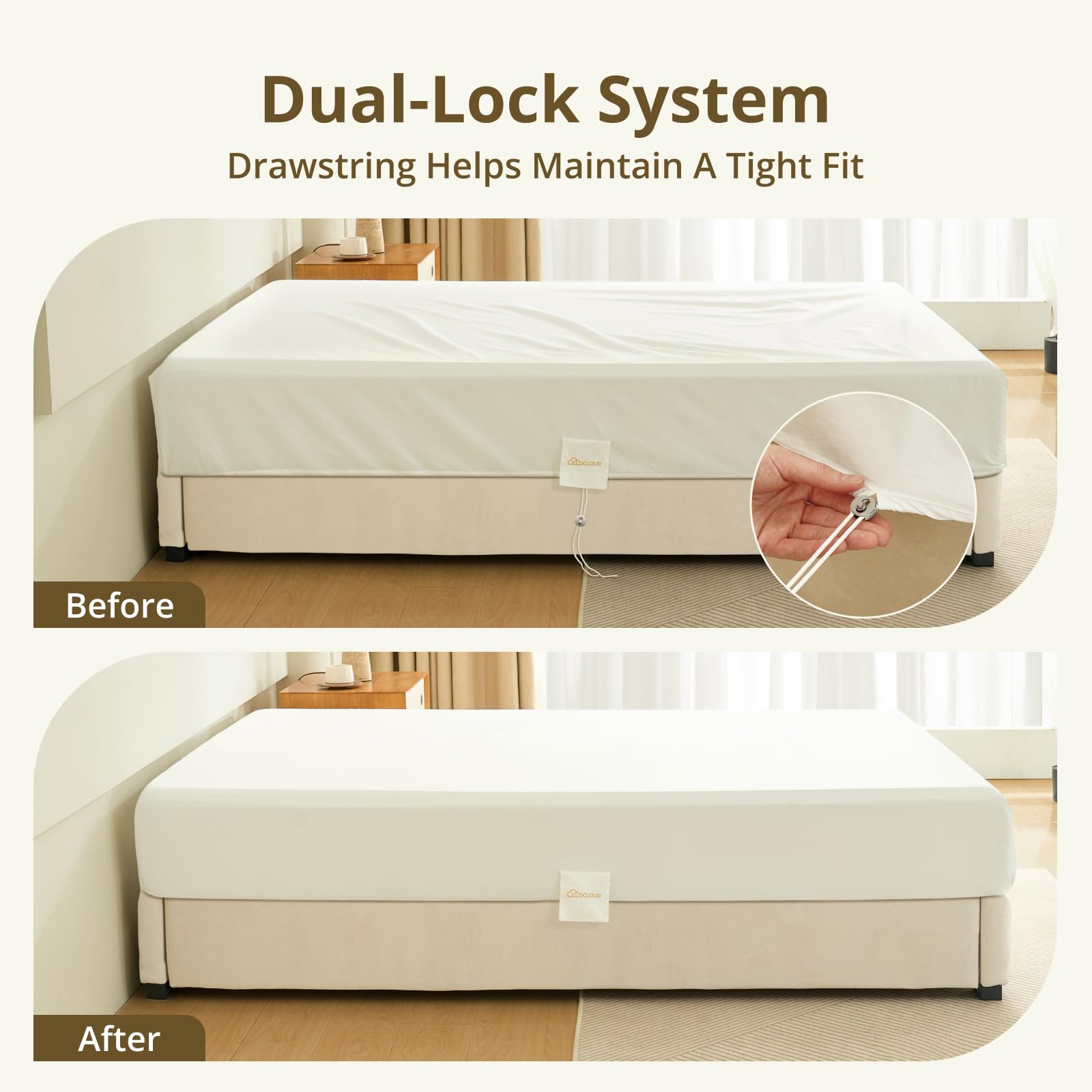 Queen Fitted Sheet Only, 100% Long-Staple Cotton Dual-Lock Fitted Sheet for Queen Bed, Luxury Soft and Comfort, No Slippage, 1000 Thread Count, Deep Pocket Fits 9" to 14" Mattress