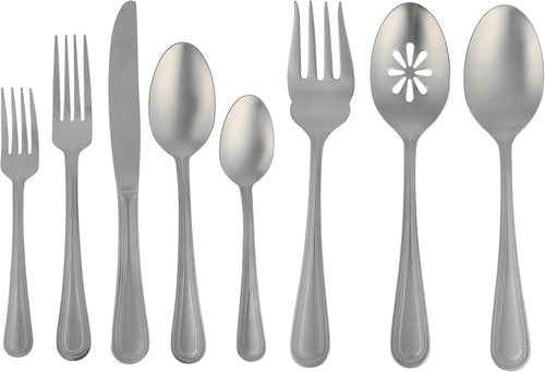 Gibson Home Sinta 87-Piece Stainless Steel Flatware Set - Bead Border Design, Service for 12, Dishwasher Safe