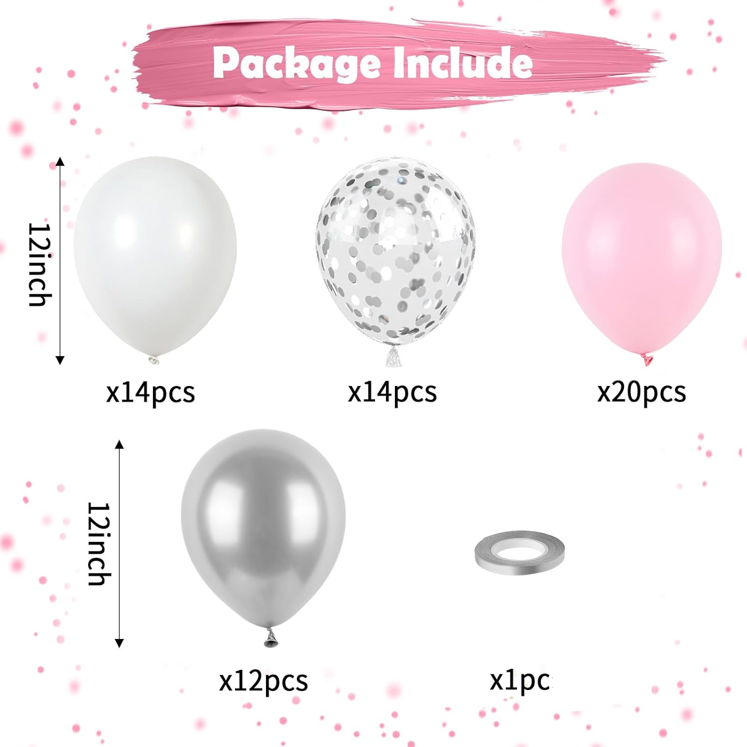 Skiennix Pink and Silver Balloons - Metallic Pastel Party Decor for Birthdays, Weddings & Showers