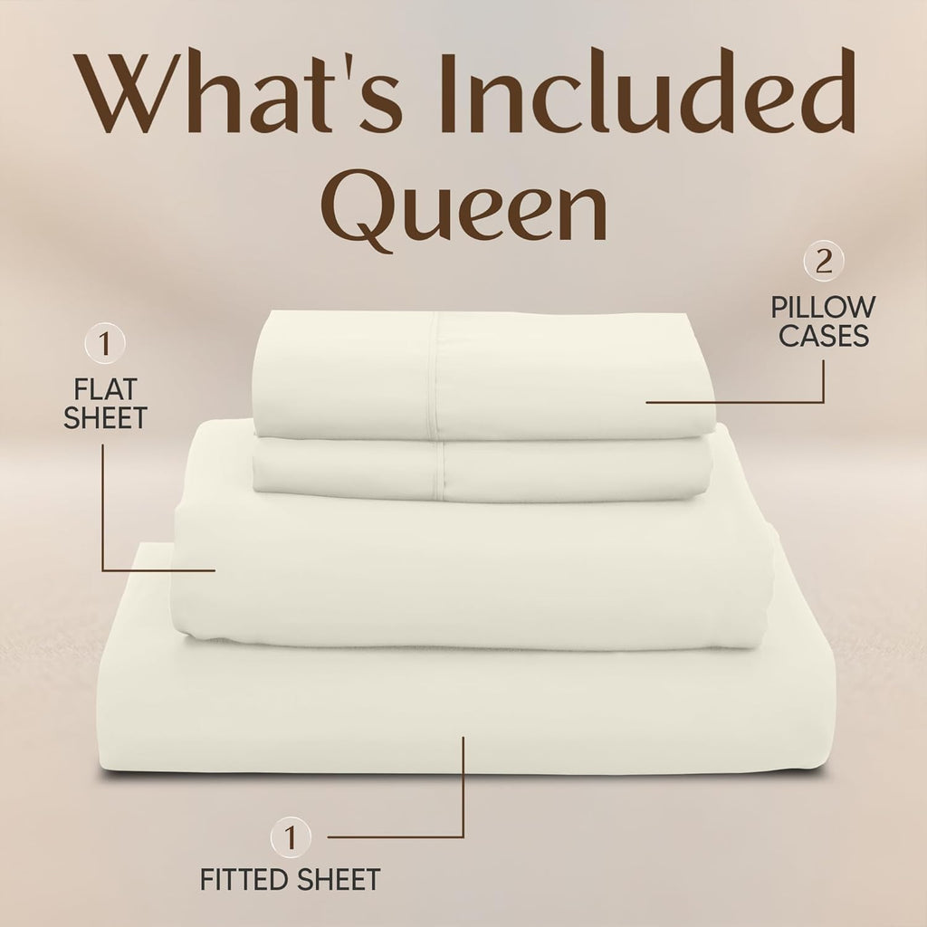 Utopia Bedding Queen Size Sheet Set - Soft, Breathable Microfiber | 4-Piece Ivory Bedding Set