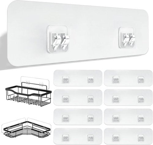 FGSAEOR Shower Caddy Adhesive Replacement Strips - Heavy Duty Clear Waterproof Hooks | No Drilling Wall Mount for Bathroom & Kitchen Storage