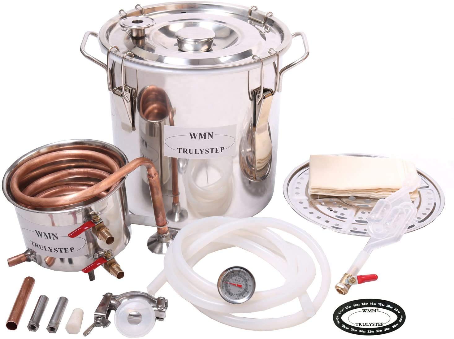 WMN_TRULYSTEP 2 Pots Stainless Steel Still 3Gal/12Liters Water Alcohol Distiller Home Brew Kit Wine Making Supplies for DIY Brandy Whisky Vodka Distilled Water, Silver