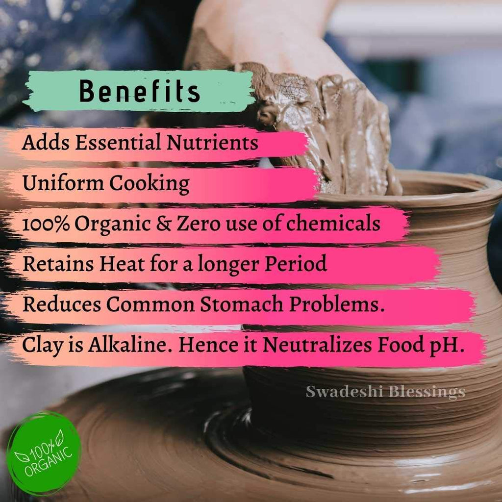 Swadeshi Blessings Exclusive Range Unglazed Clay Pot For Cooking & Serving with Lid/Earthen Kadai/Mud Handi/Mitti Ke Bartan (With Mirror Shine) + ASH For Cleaning (3 Liters)