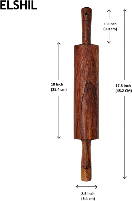 Classic Wooden Rolling Pin - 18-Inch Hardwood Dough Roller for Pizza, Pie, Pastry & Cookies