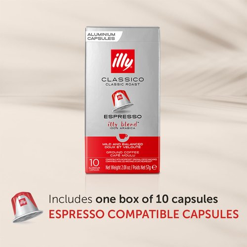 Illy Espresso Compatible Capsules - Classico Roast Coffee Pods with Caramel & Jasmine Notes - 10 Count