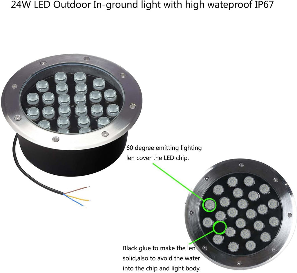Skiennix Outdoor In-Ground Lights - 24W Waterproof Landscape Lighting | Warm White 3000K, 8.66" Diameter, Pack of 4