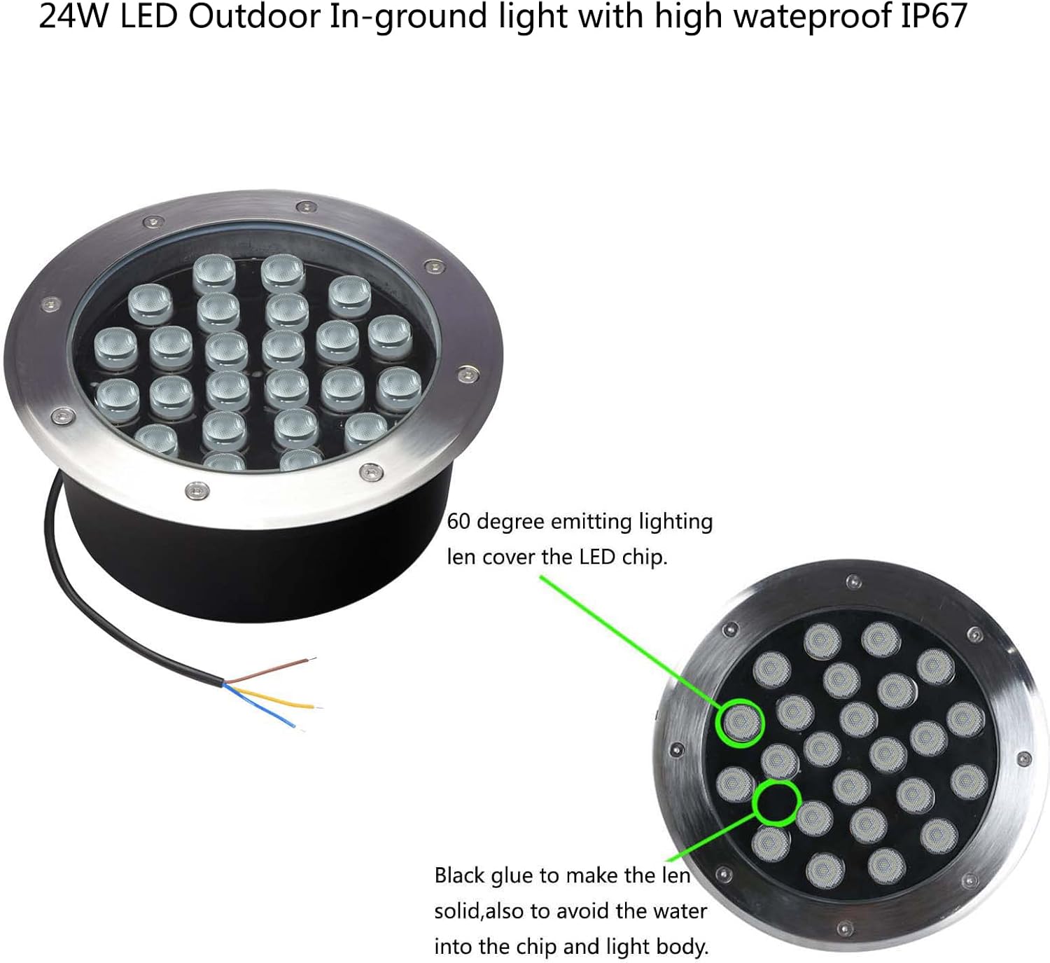 Skiennix Outdoor In-Ground Lights - 24W Waterproof Landscape Lighting | Warm White 3000K, 8.66" Diameter, Pack of 4