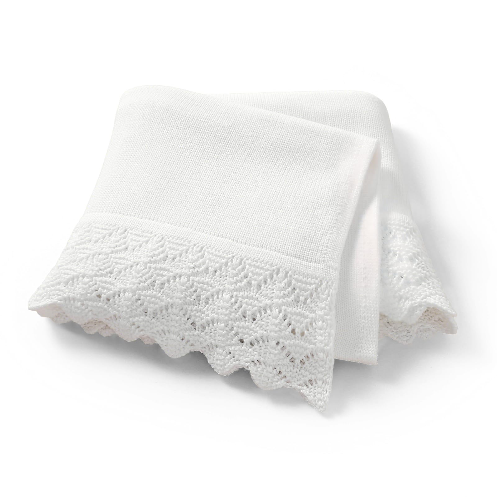 Hadetoto Baby Blanket Soft Cozy Cotton Cable Knit Crochet Receiving Crib Nursery Swaddling Blankets for Newborn Boys Girls (Baby White)