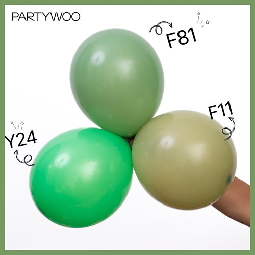 PartyWoo Sage Green Balloon Arch Kit Garland 142pcs Different Sizes of 18 12 10 5 Inch Olive Dusty Boho Green Balloons for Baby Shower Graduation Jungle Woodland Dinosaur Birthday Party Decorations