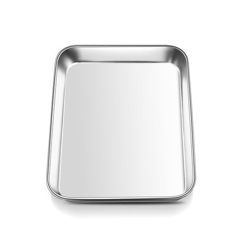 E-far Mini Toaster Oven Tray, 9.4”x7.3” Stainless Steel Baking Cookie Sheet, Small Non-toxic Metal Baking Pan for Cake, Rust Free & Warp Free, Mirror Finish & Dishwasher Safe, 1 Pack