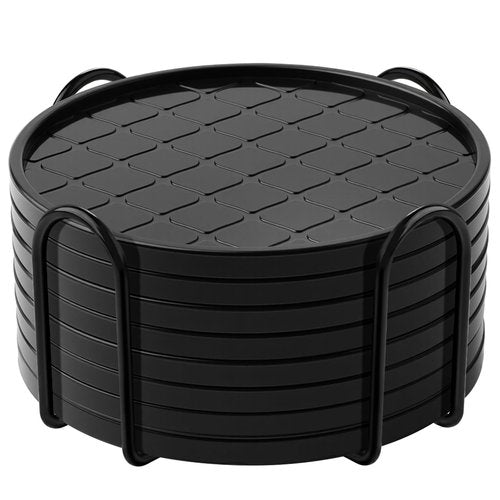 Coasters Set of 8,Hot or Cold Drink Coasters with Holder,Modern Style Coffee Table Coaster,Suitable for Kinds Cups Beer,Drink,Anti-Overflow Tabletop Protection(Black, 8pcs)