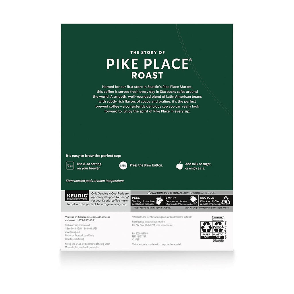 Starbucks Pike Place Roast K-Cups - Rich Flavor for Keurig | 72 Count Pack