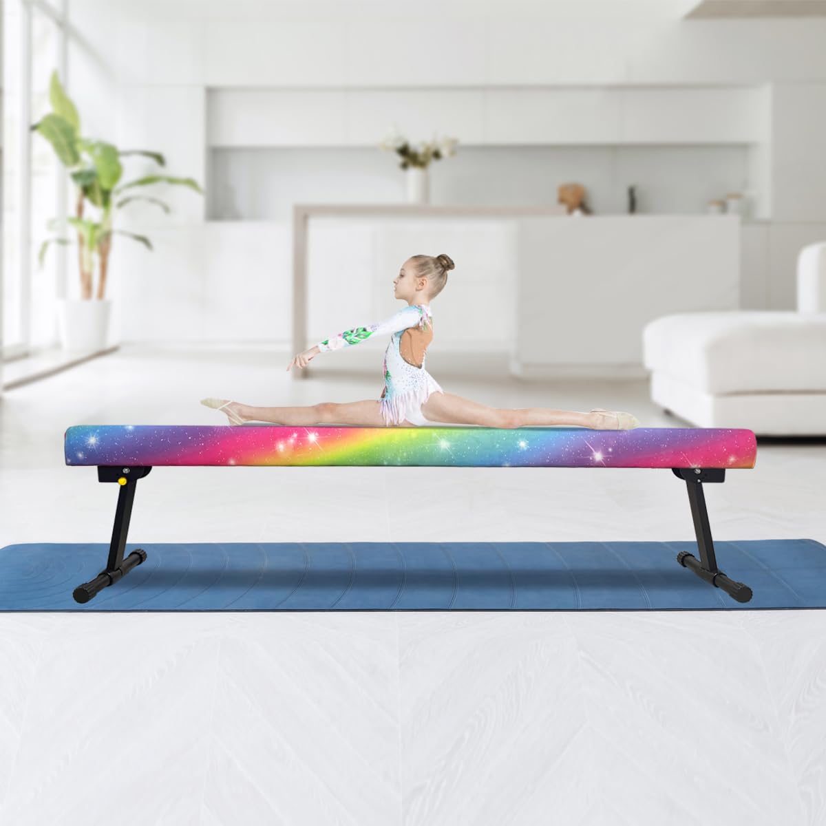 86 York 6ft/8ft Gymnastics Balance Beam, High and Low Floor Beam Gymnastics Equipment for Kids/Adults,Gymnastics Beam for Training (Rainbow, 6FT)