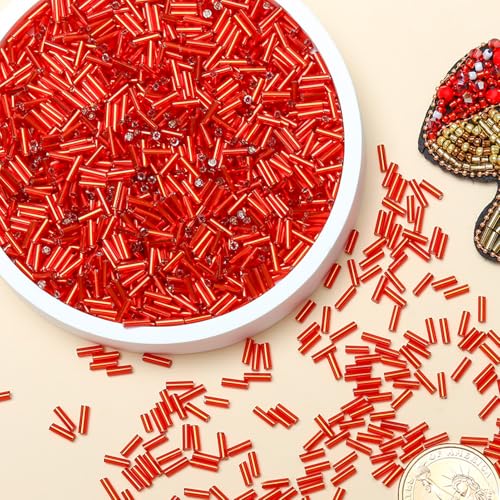 Glass Bugle Beads Bulk - 2000pcs 2x6mm Orange-Red Beading Supplies