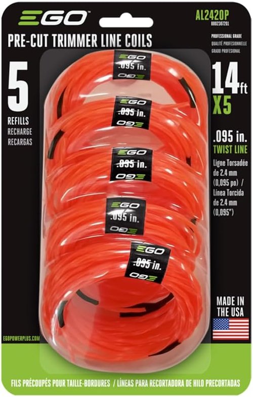 EGO Power+ Twisted String Trimmer Lines | Pre-Cut 0.095" | 5-Pack for Efficient Trimming
