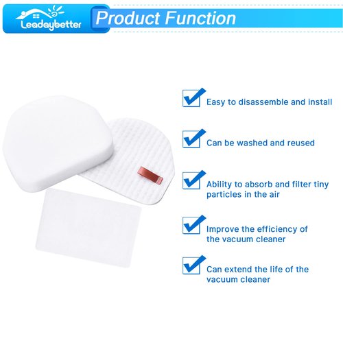 Leadaybetter Filter Replacement for Shark Navigator NV100 NV100 26 NV105 26 NV106 UV300 NV450 NV480 NV482 Light Upright Vacuum Cleaner, 4 Pack Foam & Felt Filters, Compare to Part # XFF450 & XFL100